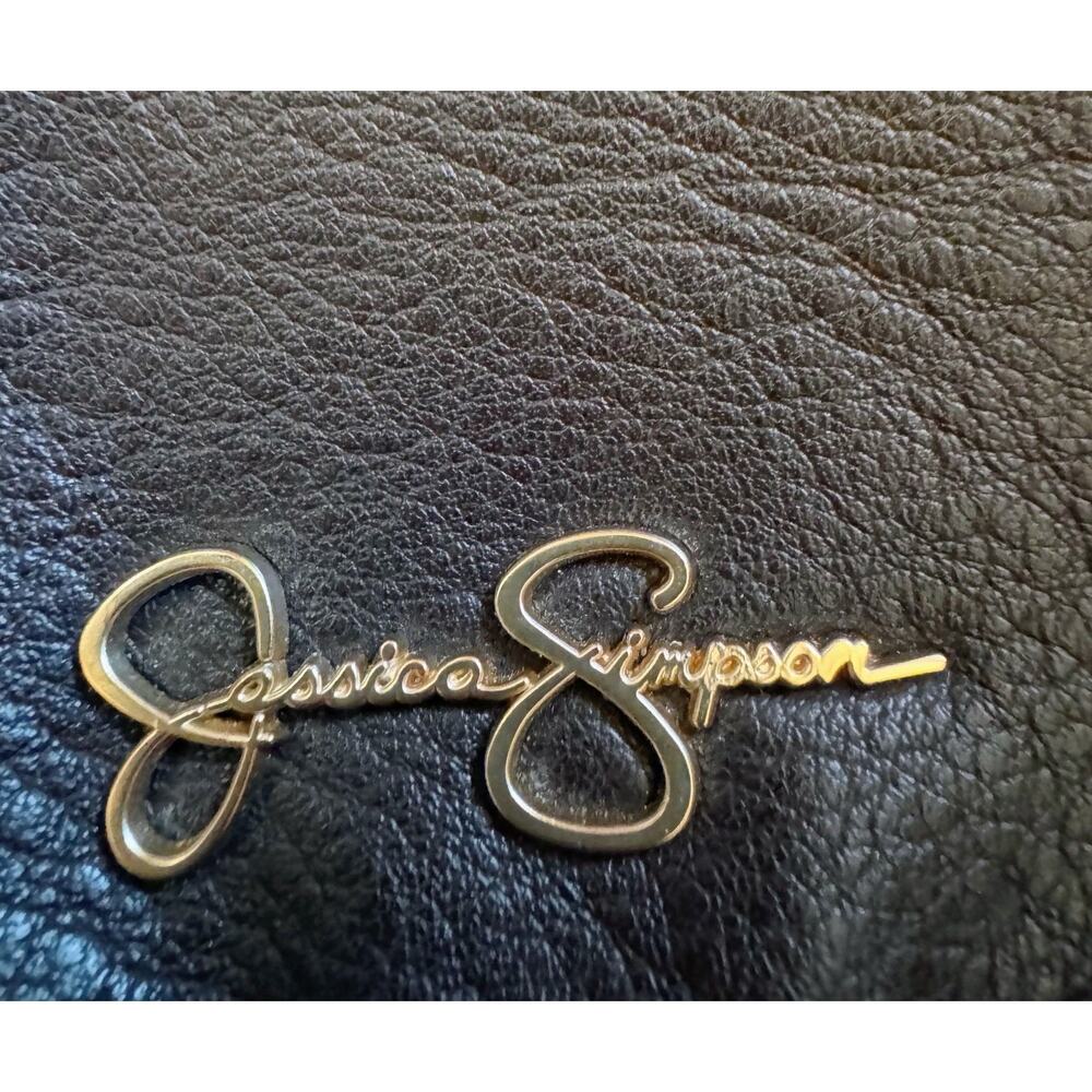 Jessica Simpson Brown Sling Bag Geometric Strap Gold Hardware Zip Lined Medium - Picture 3 of 5